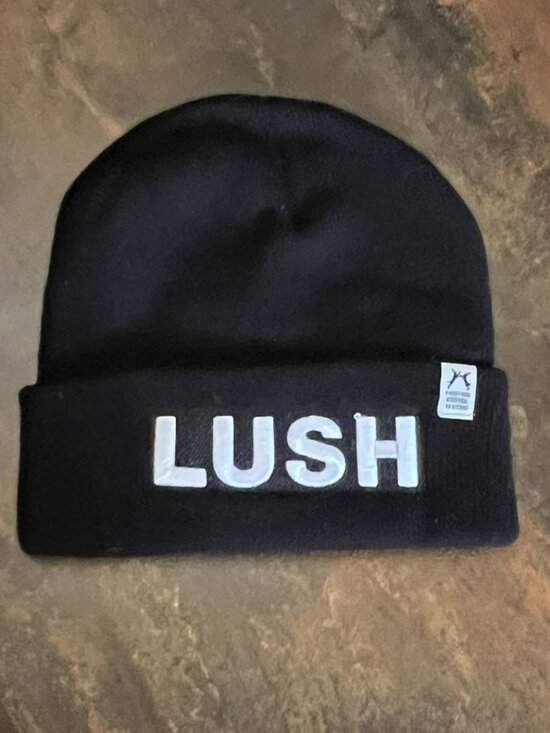 Rare NWOT Unisex LUSH Cosmetics Black Stretchy Beanie w/Fight Animal Testing Tag main image 6